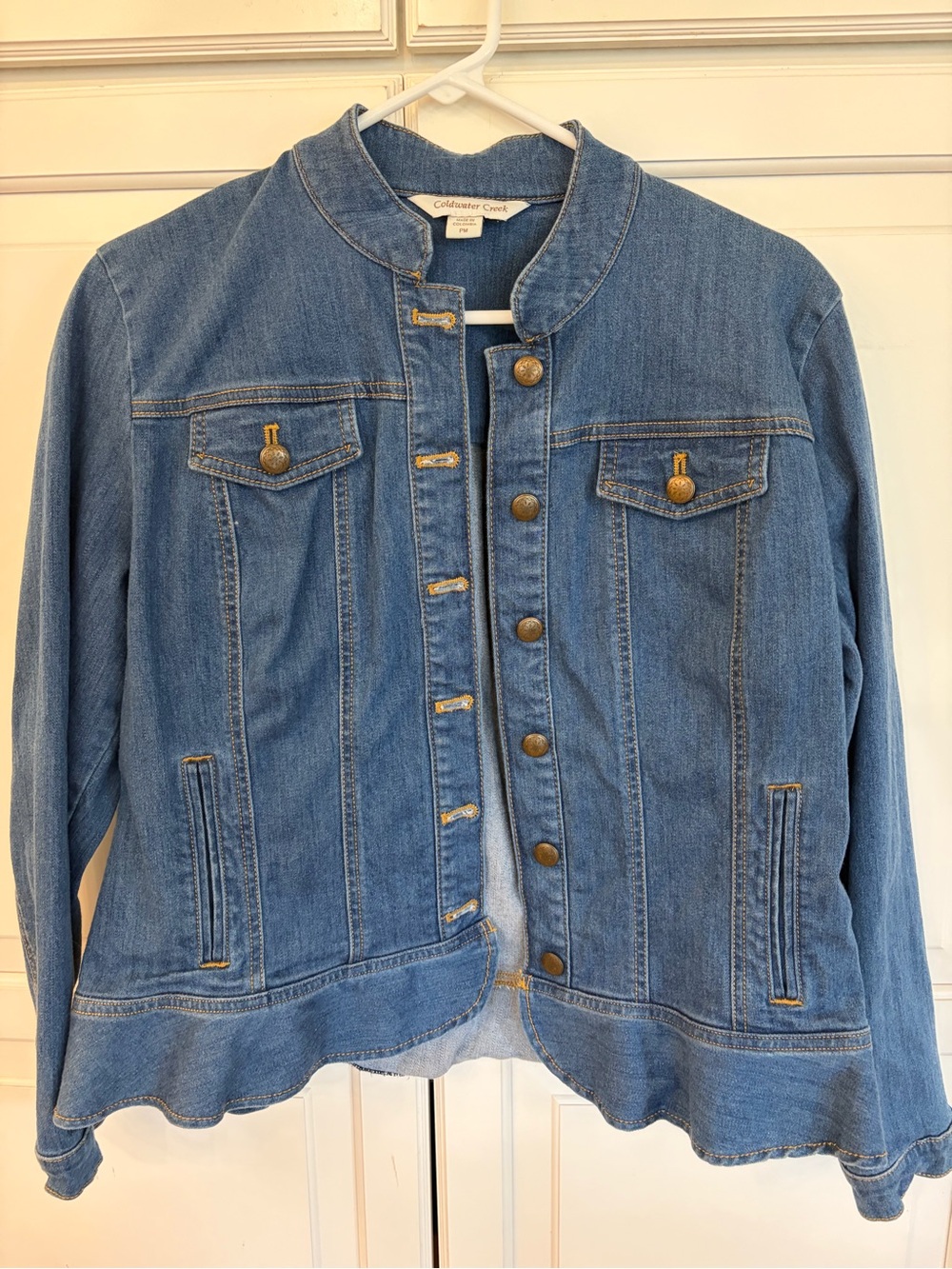 Coldwater Creek Women's Medium Blue Denim Jacket with Band Collar petite medium